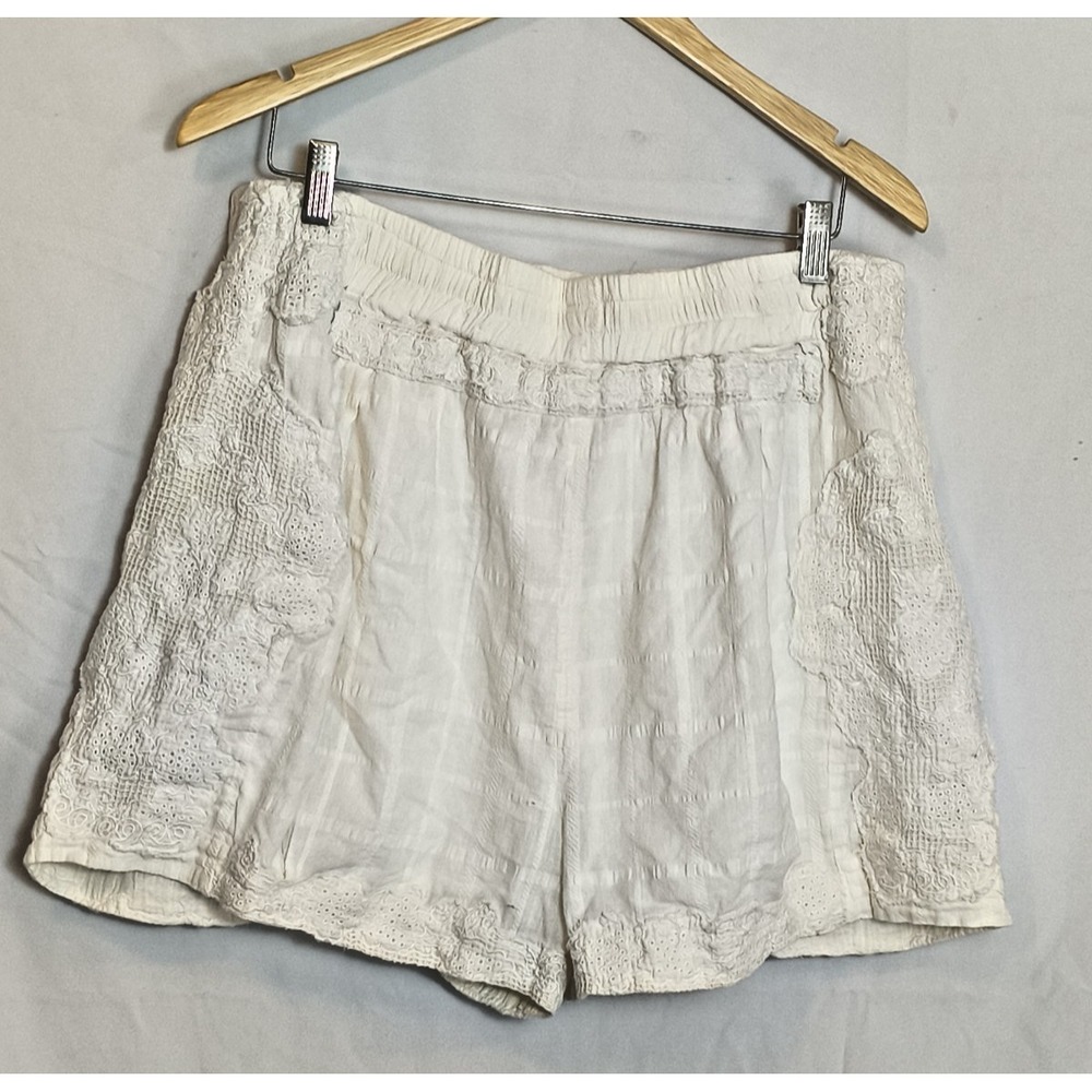 Free People Cream White Embroidered Linen Blend Shorts